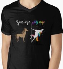 Your wife my wife unicorn, funny unicorn, pole unicorn Men's V-Neck T-Shirt