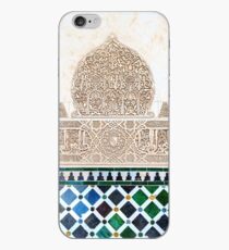 Carved Muslim inscription and tilework in the Alhambra, Granada, Spain iPhone Case