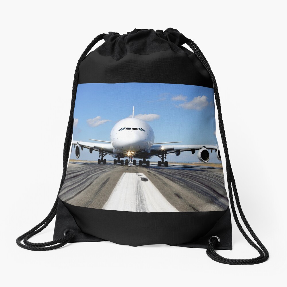 Airbus A380 Plane on the Runway Drawstring Bag