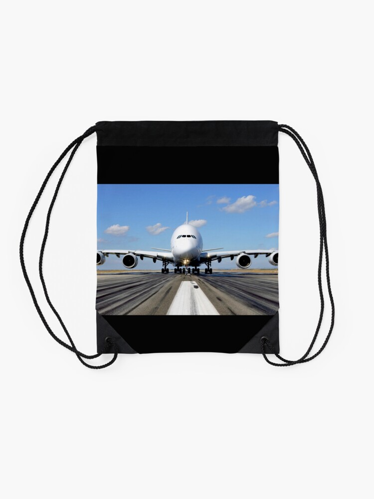 Alternate view of Airbus A380 Plane on the Runway Drawstring Bag
