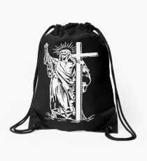 Jesus Christ and a cross Drawstring Bag