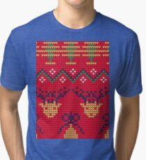 Christmas Knitted reindeer design Tri-blend T-Shirt