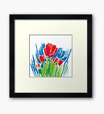 Oil pastel childlike stylized flower #2 Framed Print