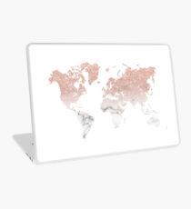 Marble Rose Gold Glitter World Map Laptop Skin