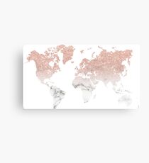 Marble Rose Gold Glitter World Map Canvas Print