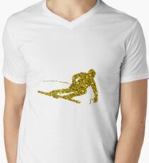Golden Ski Sticker T-Shirt mit V-Ausschnitt für Männer