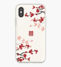 Red Oriental Cherry Blossoms on Ivory and Chinese Wedding Double Happiness | Japanese Sakura iPhone Case