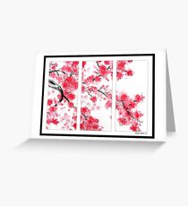 Cherry Blossom Tryptich Greeting Card
