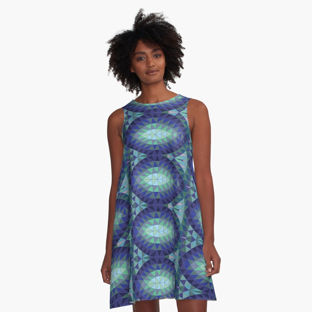 Geodesic Marquise - sapphire - Geometric pattern by Cecca Designs A-Line Dress