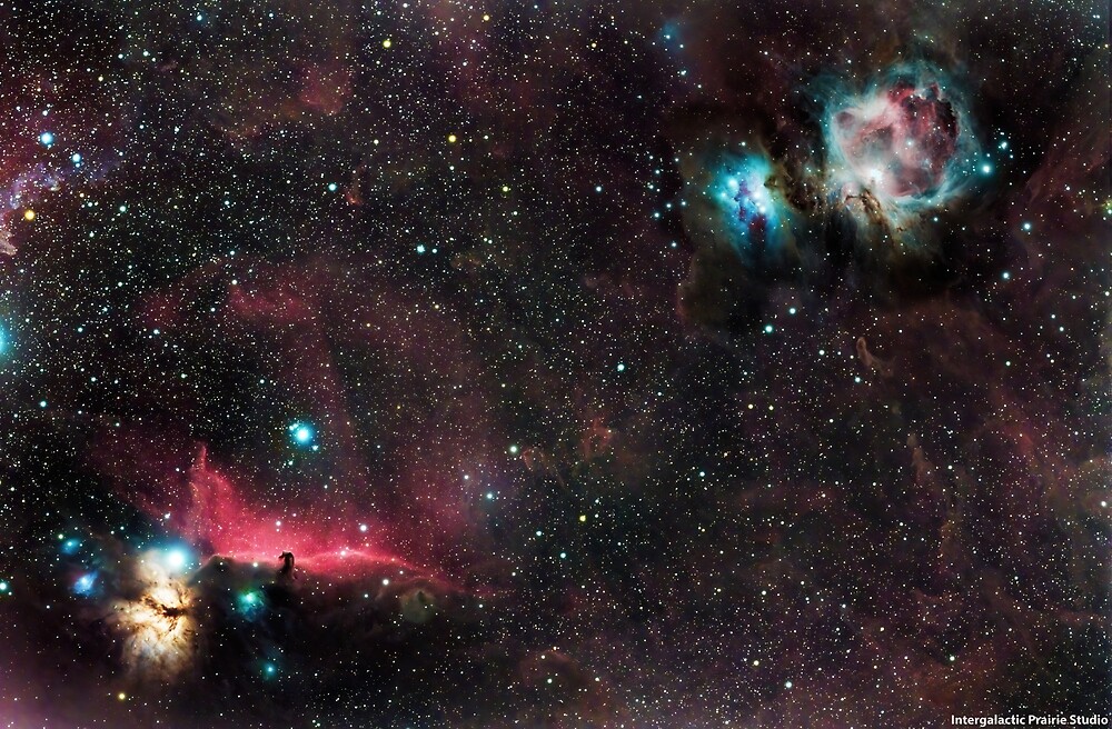 Orion Nebula, Running Man Nebula, Horsehead Nebula, Flame Nebula by biptunia