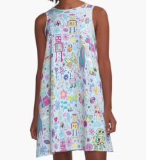 Electric Dreams - fun floral robot pattern by Cecca Designs A-Line Dress