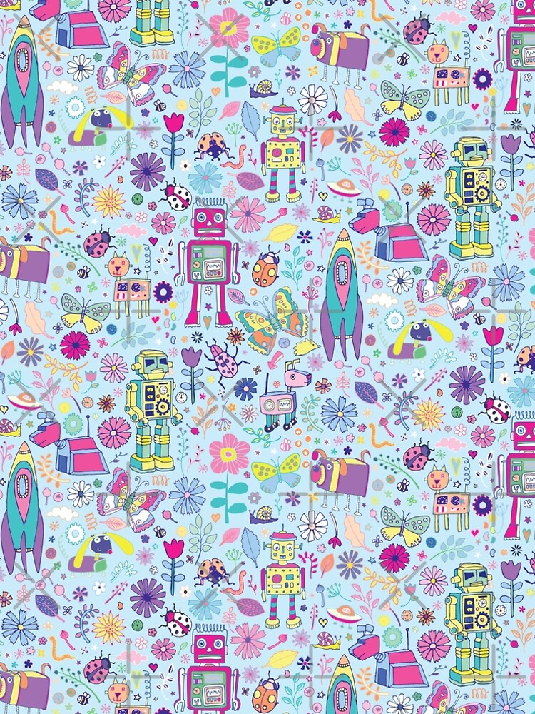 Electric Dreams - fun floral robot pattern by Cecca Designs by Cecca-Designs