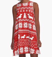 Dachshunds Christmas Sweater Pattern A-Line Dress