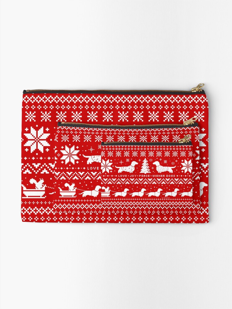 Alternate view of Dachshunds Christmas Sweater Pattern Zipper Pouch