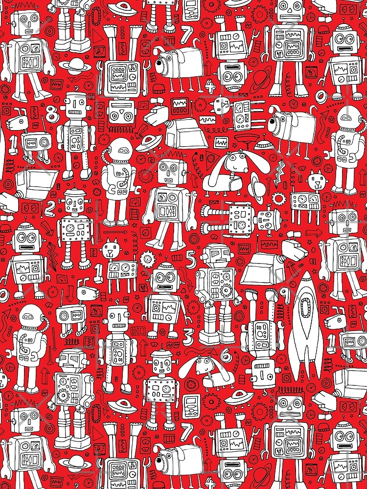 Robot Pattern - Red and White - fun pattern by Cecca Designs by Cecca-Designs