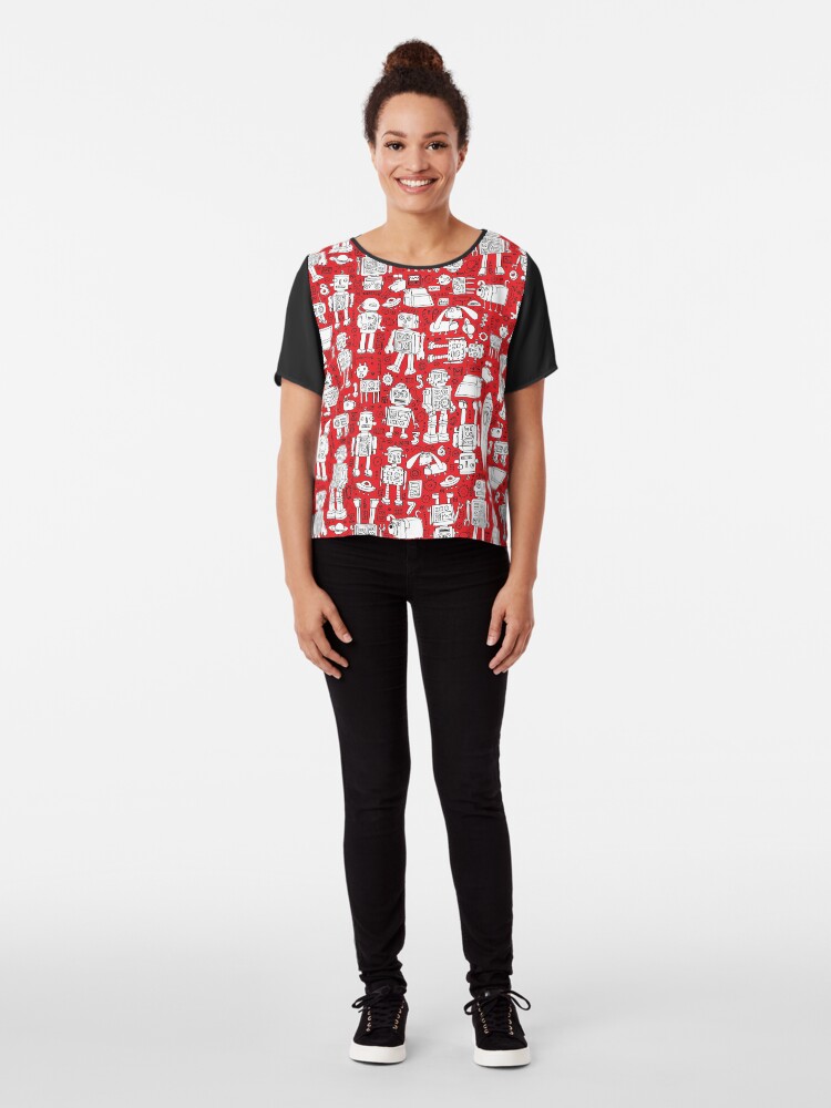 Alternate view of Robot Pattern - Red and White - fun pattern by Cecca Designs Chiffon Top