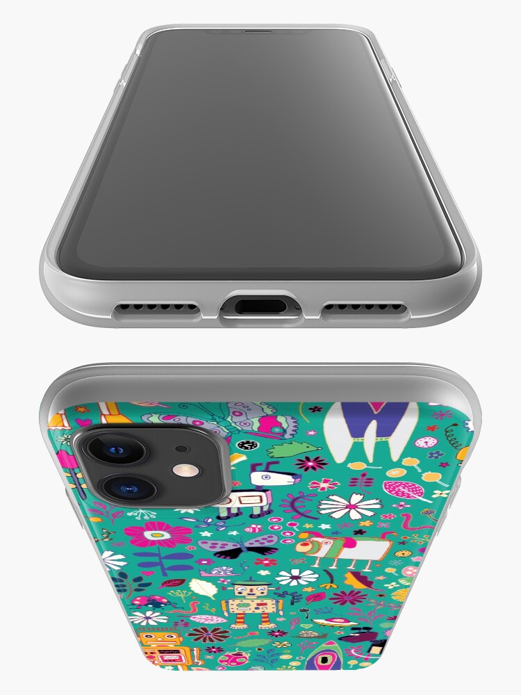 Alternate view of Electric Dreams - pink and turquoise - floral robot fun pattern by Cecca Designs iPhone Case & Cover