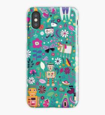 Electric Dreams - pink and turquoise - floral robot fun pattern by Cecca Designs iPhone Case/Skin