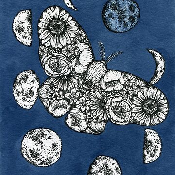 Artwork thumbnail, Blue Moon Botanical Moth by avibrantnest