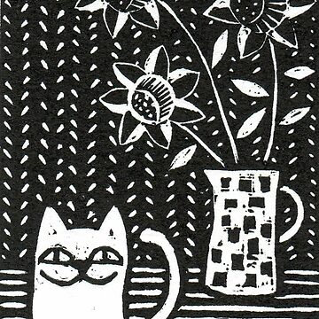 Artwork thumbnail, Happy Cat - Original Wood engraving by Francesca Whetnall by Cecca-Designs
