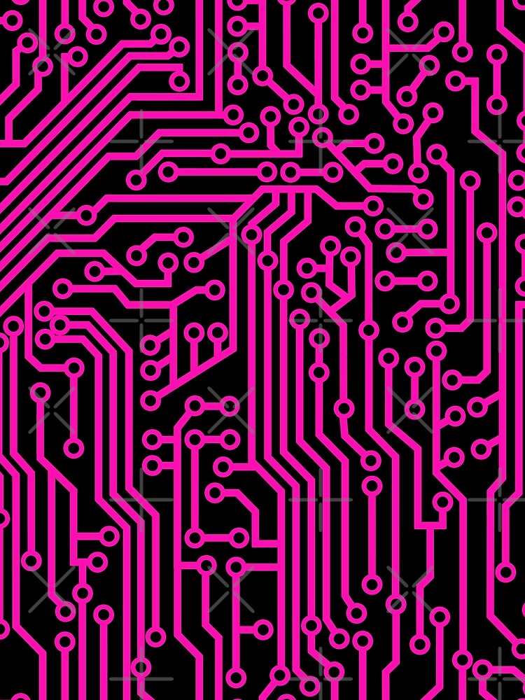 cyberpunk geek style pink and black circuit board pattern graphic t