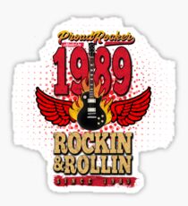 1989 Birthday Gift Flaming Winged Guitar Proud Rocker Sticker