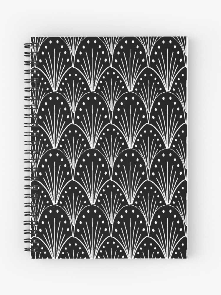 Linocut 20s Art Deco Pattern Minimal Black And White Printmaking Art Spiral Notebook