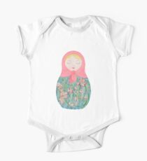 Pink Eucalyptus Babushka Doll Short Sleeve Baby One-Piece