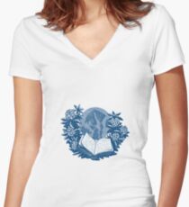 Orcas Island Map Book Rhododendron Drawing Women's Fitted V-Neck T-Shirt