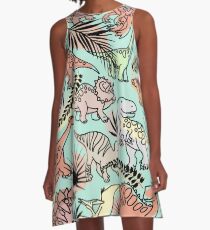 Vestido acampanado Patrón de dinosaurio de dibujos animados
