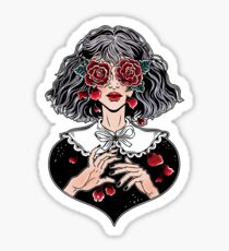 Girl with eyes as roses crying rose petal tears. Sticker