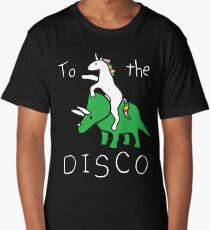 To The Disco (white text) Unicorn Riding Triceratops Long T-Shirt