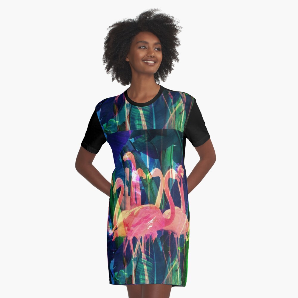 Flamingo Dance Graphic T-Shirt Dress