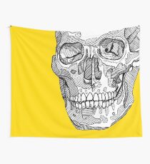 SKULL LINE ART - YELLOW BACKGROUND Wall Tapestry
