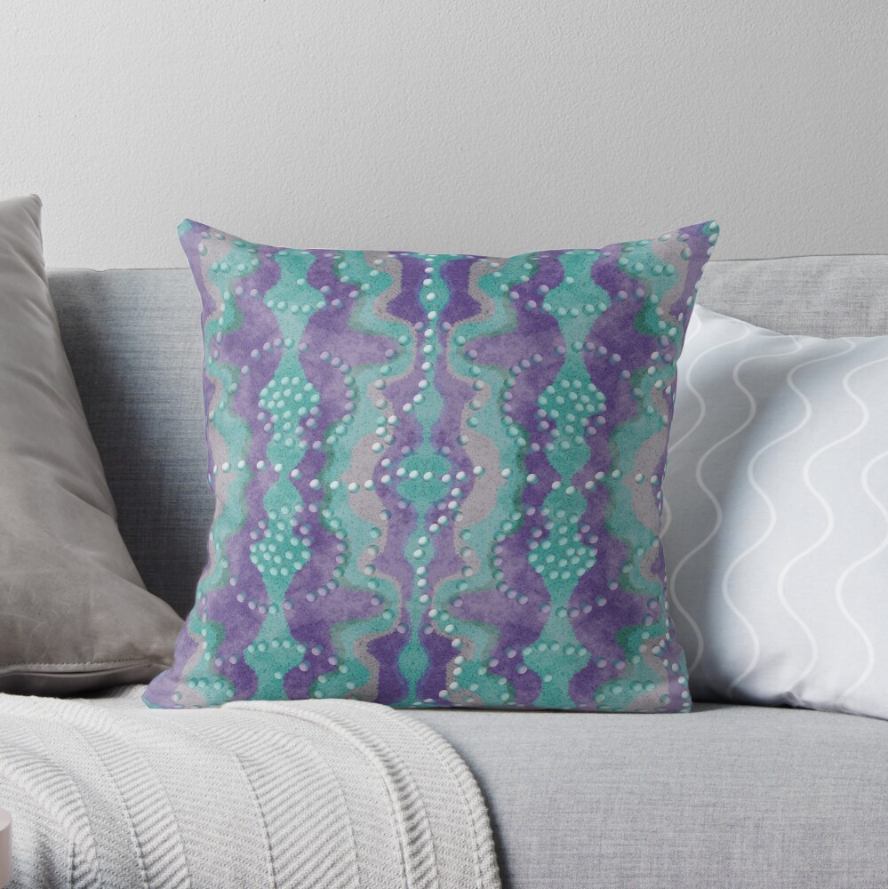 Teal and Purple boho pearls Throw Pillow