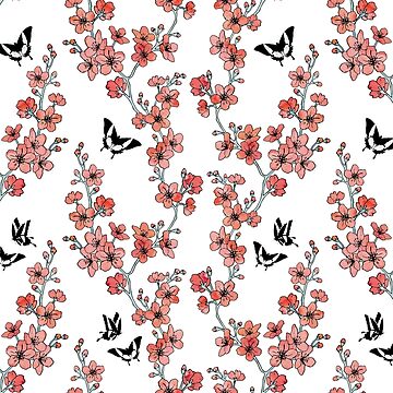 Artwork thumbnail, Sakura butterflies in peach pink watercolor by adenaJ