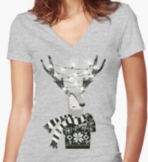 Christmas Bright Reindeer Women's Fitted V-Neck T-Shirt