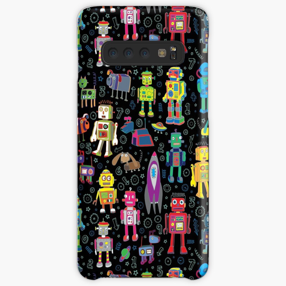 Robots in Space - black - fun pattern by Cecca Designs Case & Skin for Samsung Galaxy