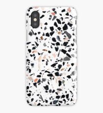 Terrazzo Stone Pattern Black and Orange Peach iPhone Case
