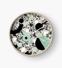 Terrazzo Stone, Stone Pattern, Memphis, Black and Green Clock