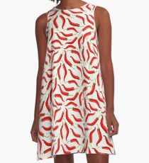 Hot red chili pepper pattern with white background A-Line Dress