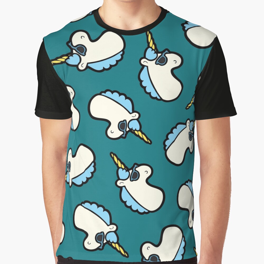 Unicorns Are Cool Pattern - Blue Graphic T-Shirt