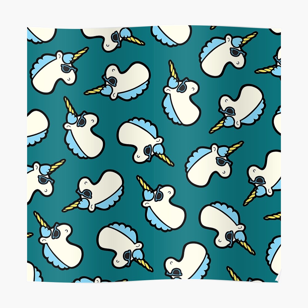Unicorns Are Cool Pattern - Blue Poster