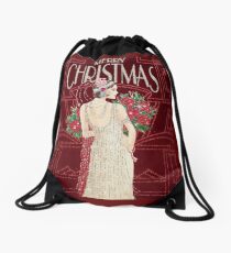 FLAPPER : Vintage Christmas Print Drawstring Bag