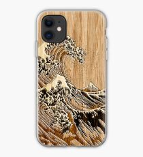 The Great Hokusai Wave in Bamboo Inlay Style iPhone Case