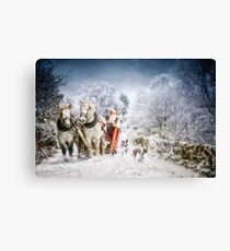 Welshies running alongside Santas sleigh Canvas Print