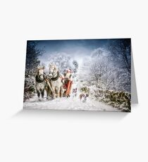 Welshies running alongside Santas sleigh Greeting Card