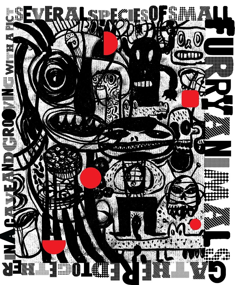 ""several species of small furry animals gathered together in a cave