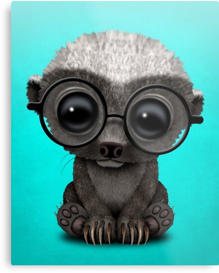 “Cute Nerdy Honey Badger Wearing Glasses” Metal Prints by jeff bartels