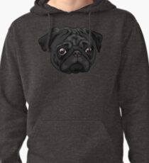 Cute black pug portrait Pullover Hoodie
